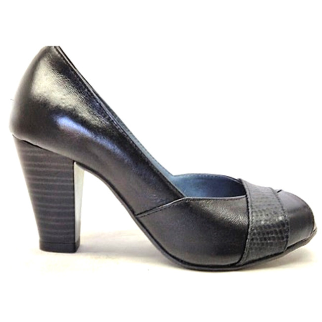 Feito pra Você * Peep Toe 17609 em couro Preto e Lezard Preto