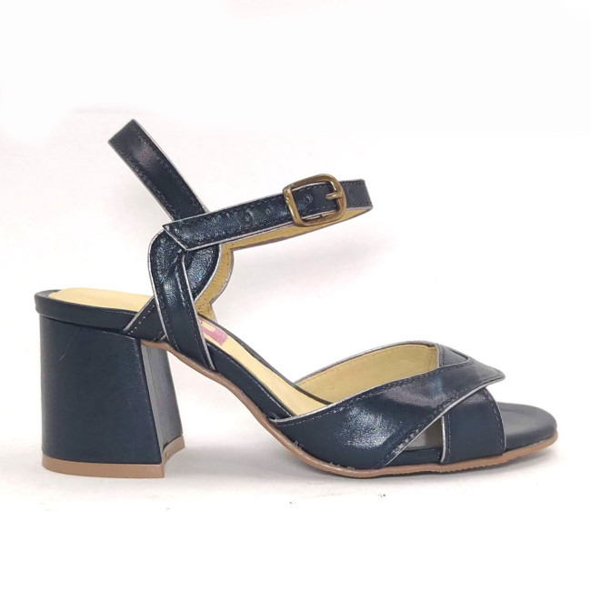 Feito Pra Você * Sandália 23620 Premium Couro Preto e Chumbo