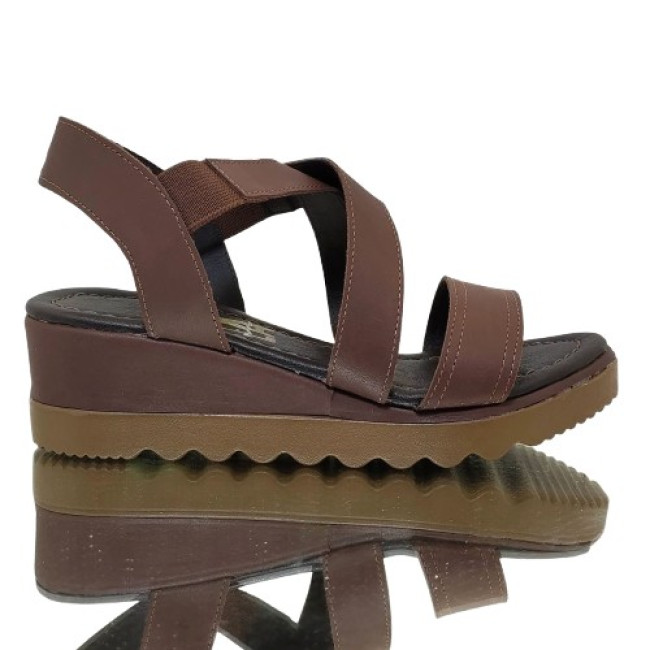 Feito Pra Você * Anabela Sandália 22204 em couro Café